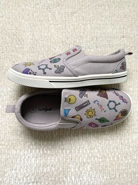 Cat & Jack Slip-On Canvas Sneakers in Light Gray with Science Doodles
